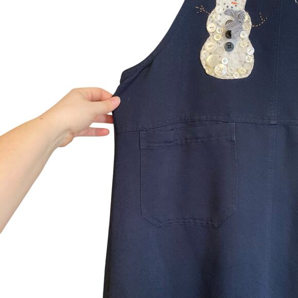 Y2K Faded Glory Navy Blue Button Embellished Snowman Overall Dress Size Large - Picture 9 of 16